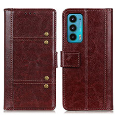 Leather Case Stands Flip Cover Holder M06L for Motorola Moto Edge Lite 5G Brown