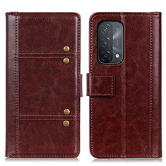 Leather Case Stands Flip Cover Holder M06L for Oppo A74 5G Brown