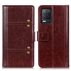 Leather Case Stands Flip Cover Holder M06L for Realme Q3i 5G Brown