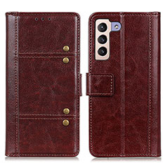 Leather Case Stands Flip Cover Holder M06L for Samsung Galaxy S21 5G Brown