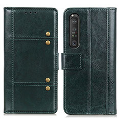 Leather Case Stands Flip Cover Holder M06L for Sony Xperia 1 III Green