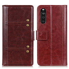 Leather Case Stands Flip Cover Holder M06L for Sony Xperia 10 III Brown