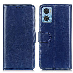 Leather Case Stands Flip Cover Holder M07L for Motorola Moto E22 Blue