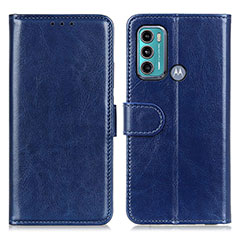 Leather Case Stands Flip Cover Holder M07L for Motorola Moto G60 Blue