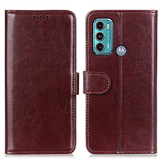 Leather Case Stands Flip Cover Holder M07L for Motorola Moto G60 Brown