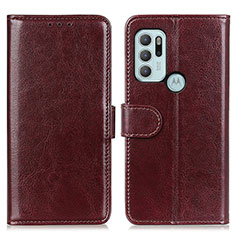 Leather Case Stands Flip Cover Holder M07L for Motorola Moto G60s Brown