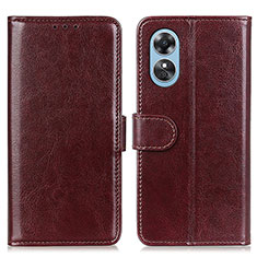 Leather Case Stands Flip Cover Holder M07L for Oppo A17 Brown