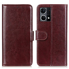 Leather Case Stands Flip Cover Holder M07L for Oppo F21 Pro 4G Brown