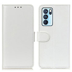 Leather Case Stands Flip Cover Holder M07L for Oppo Reno6 Pro 5G India White