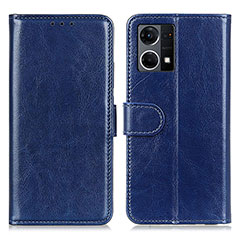 Leather Case Stands Flip Cover Holder M07L for Oppo Reno7 4G Blue