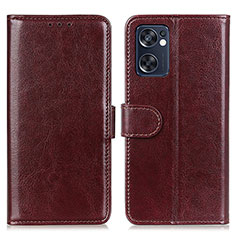 Leather Case Stands Flip Cover Holder M07L for Oppo Reno7 SE 5G Brown