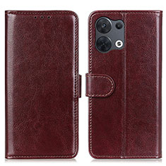 Leather Case Stands Flip Cover Holder M07L for Oppo Reno9 Pro 5G Brown