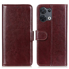 Leather Case Stands Flip Cover Holder M07L for Oppo Reno9 Pro+ Plus 5G Brown