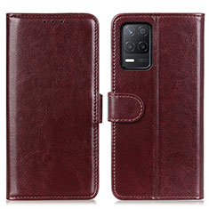 Leather Case Stands Flip Cover Holder M07L for Realme Q3i 5G Brown
