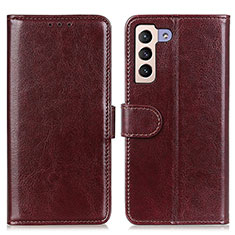 Leather Case Stands Flip Cover Holder M07L for Samsung Galaxy S21 FE 5G Brown