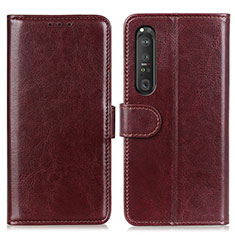 Leather Case Stands Flip Cover Holder M07L for Sony Xperia 1 III Brown