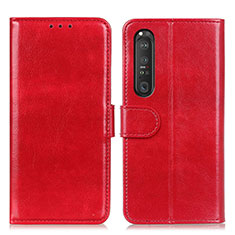Leather Case Stands Flip Cover Holder M07L for Sony Xperia 1 III Red