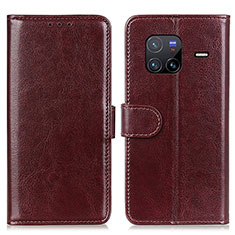 Leather Case Stands Flip Cover Holder M07L for Vivo X80 5G Brown