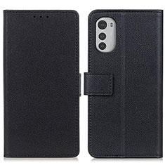 Leather Case Stands Flip Cover Holder M08L for Motorola Moto E32 Black
