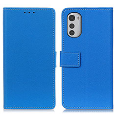 Leather Case Stands Flip Cover Holder M08L for Motorola Moto E32 Blue