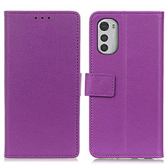 Leather Case Stands Flip Cover Holder M08L for Motorola Moto E32 Purple