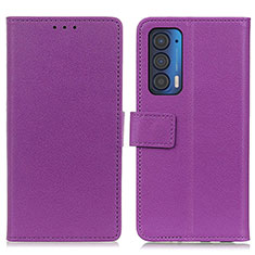 Leather Case Stands Flip Cover Holder M08L for Motorola Moto Edge (2021) 5G Purple