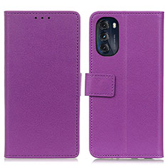 Leather Case Stands Flip Cover Holder M08L for Motorola Moto G 5G (2022) Purple