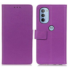 Leather Case Stands Flip Cover Holder M08L for Motorola Moto G31 Purple