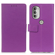 Leather Case Stands Flip Cover Holder M08L for Motorola Moto G51 5G Purple