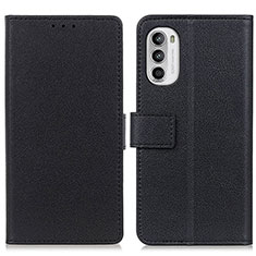 Leather Case Stands Flip Cover Holder M08L for Motorola MOTO G52 Black