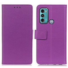 Leather Case Stands Flip Cover Holder M08L for Motorola Moto G60 Purple