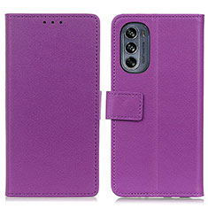 Leather Case Stands Flip Cover Holder M08L for Motorola Moto G62 5G Purple