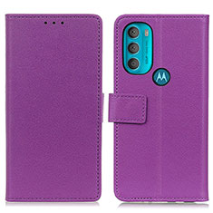 Leather Case Stands Flip Cover Holder M08L for Motorola Moto G71 5G Purple