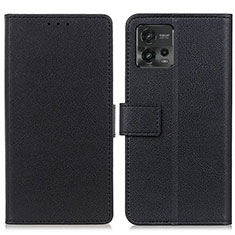 Leather Case Stands Flip Cover Holder M08L for Motorola Moto G72 Black