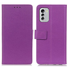 Leather Case Stands Flip Cover Holder M08L for Nokia G60 5G Purple