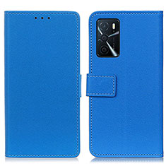 Leather Case Stands Flip Cover Holder M08L for Oppo A16 Blue