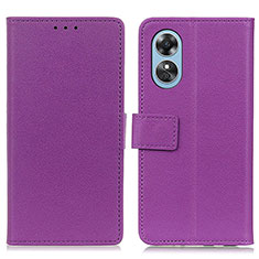 Leather Case Stands Flip Cover Holder M08L for Oppo A17 Purple