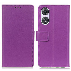 Leather Case Stands Flip Cover Holder M08L for Oppo A18 Purple