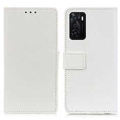 Leather Case Stands Flip Cover Holder M08L for Oppo A55S 5G White