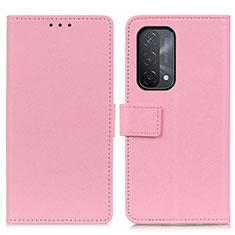 Leather Case Stands Flip Cover Holder M08L for Oppo A74 5G Pink