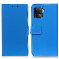 Leather Case Stands Flip Cover Holder M08L for Oppo F19 Pro Blue