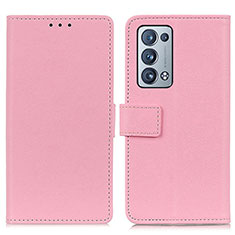 Leather Case Stands Flip Cover Holder M08L for Oppo Reno6 Pro+ Plus 5G Pink