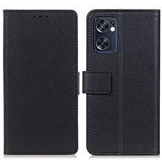 Leather Case Stands Flip Cover Holder M08L for Oppo Reno7 SE 5G Black