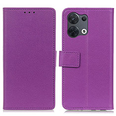 Leather Case Stands Flip Cover Holder M08L for Oppo Reno9 5G Purple