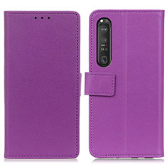 Leather Case Stands Flip Cover Holder M08L for Sony Xperia 1 III Purple