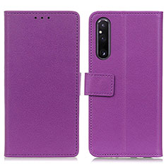 Leather Case Stands Flip Cover Holder M08L for Sony Xperia 1 V Purple
