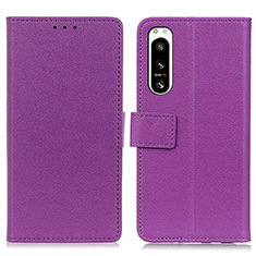 Leather Case Stands Flip Cover Holder M08L for Sony Xperia 5 IV Purple