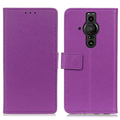 Leather Case Stands Flip Cover Holder M08L for Sony Xperia PRO-I Purple