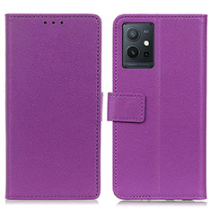 Leather Case Stands Flip Cover Holder M08L for Vivo T1 5G India Purple