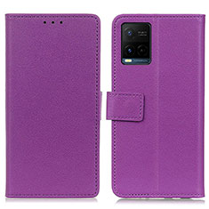 Leather Case Stands Flip Cover Holder M08L for Vivo Y21 Purple